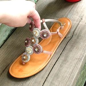 Yellow Box Beaded Sandals - Brown and Gold